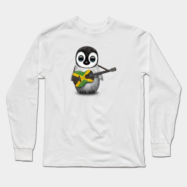 Baby Penguin Playing Jamaican Flag Guitar Long Sleeve T-Shirt by jeffbartels